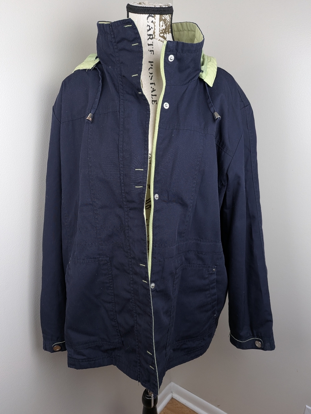 Mackintosh New England Women's Blue Green Hooded Rain Jacket Anorak Coat XL